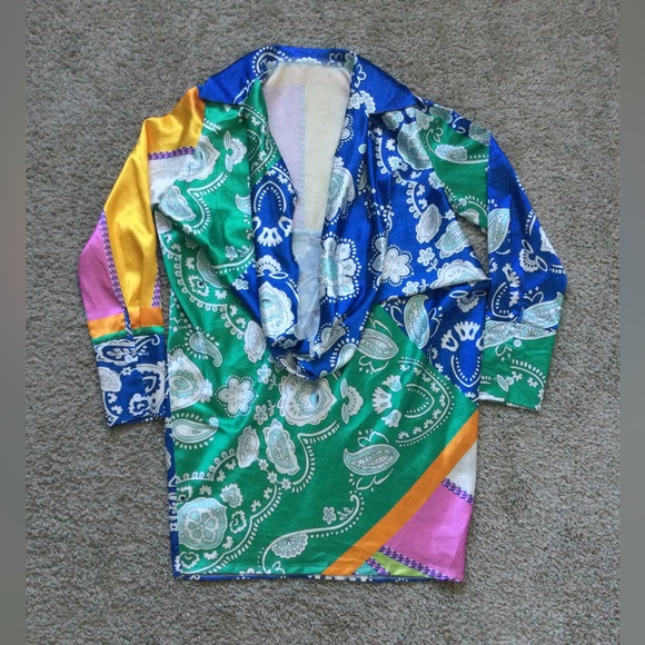 Silky Collared Deep Cowl-neck Shirt Dress - Picture 12 of 12